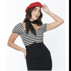 Unique Vintage - Black and White Striped Sweetheart Top (Size 1X/16)